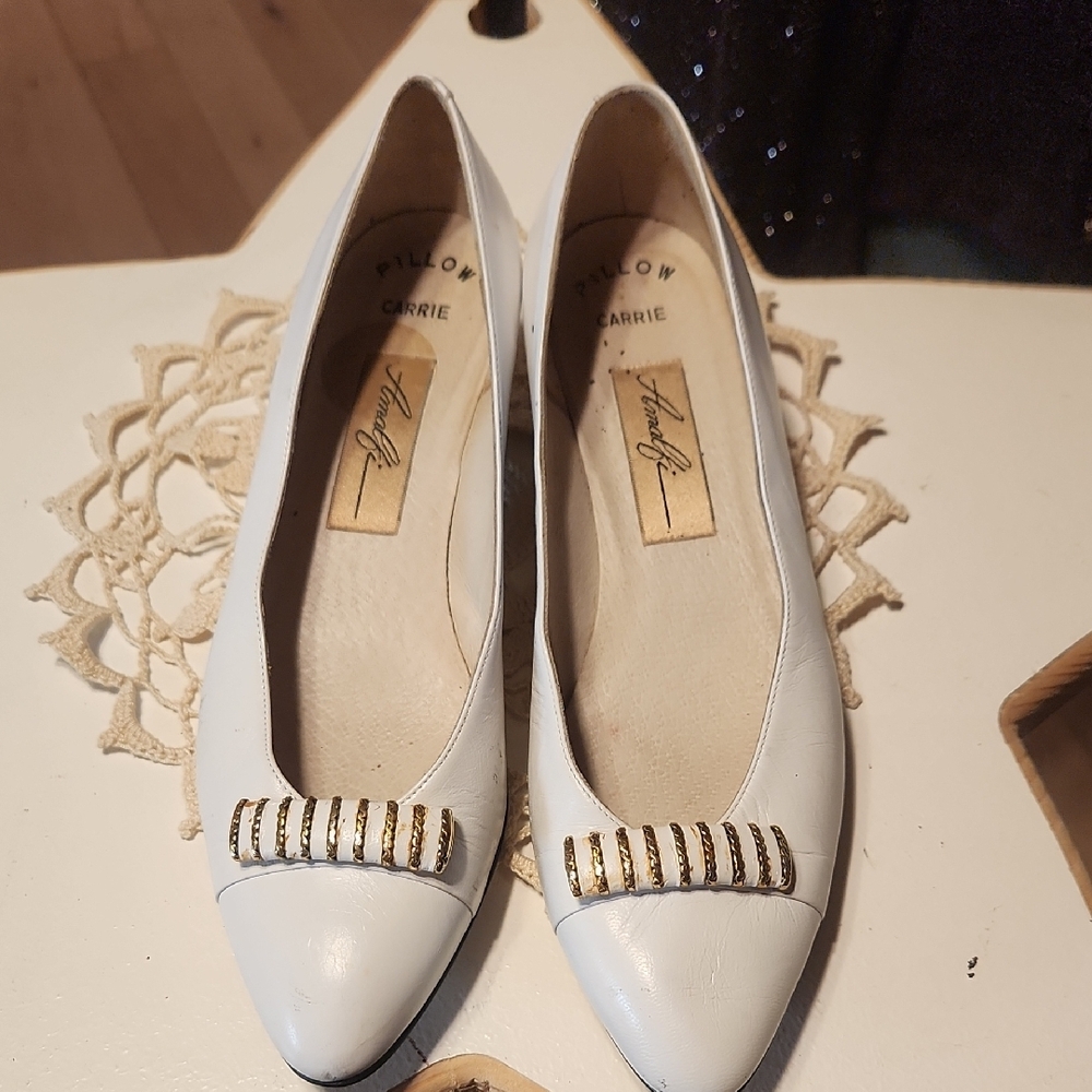 White Women's Shoes with Gold Accents